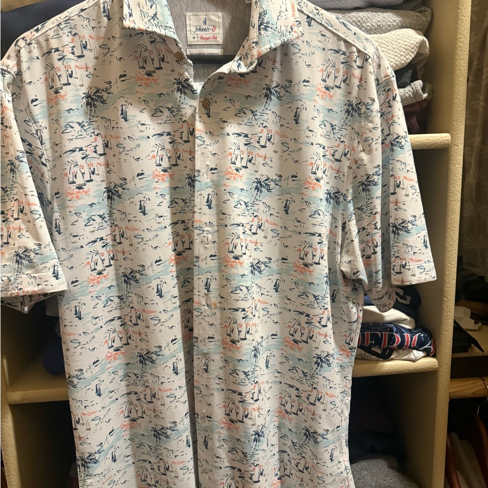 johnnie-O Men's Nautical Print Polo Shirt - Blue and White
